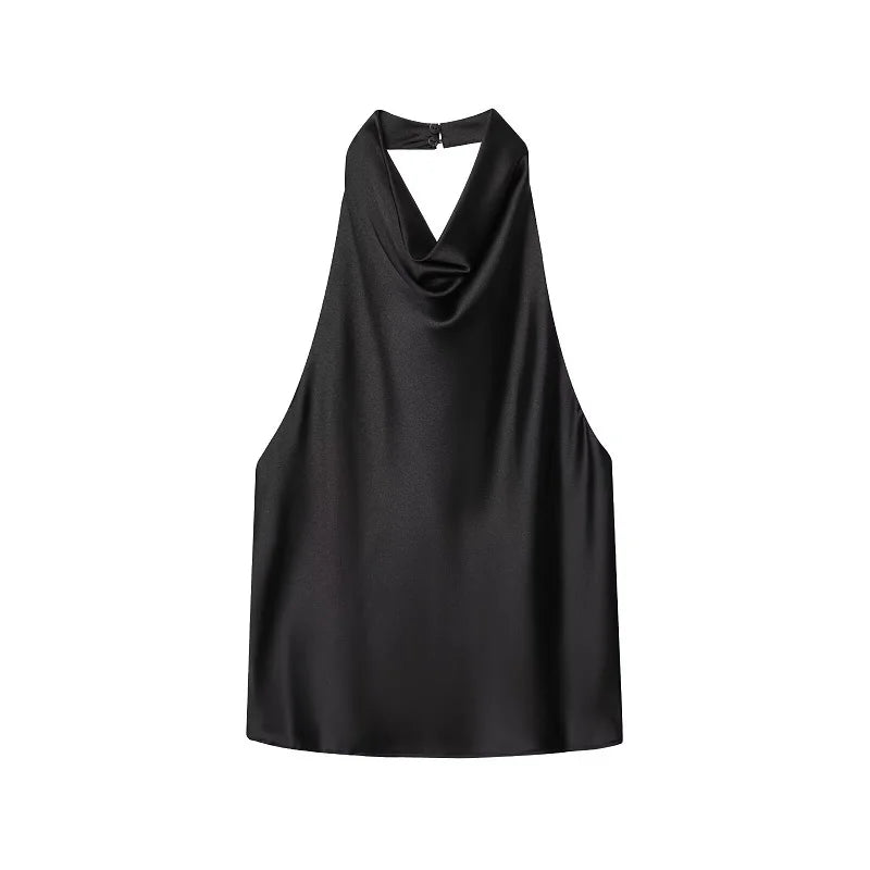 MUJER 2026 Halter Tops for Women Black Satin Backless Top Female Pink Summer Beach Top Woman off Shoulder Camisole Top Women