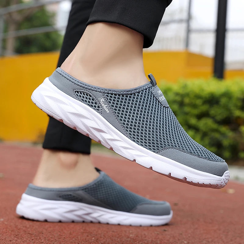 YRZL Mens Half Slippers Summer Breathable Mesh Mens Shoes Outdoor Casual Walking Shoes Large Flat Light Mesh Slippers Sandals - Shoppiline