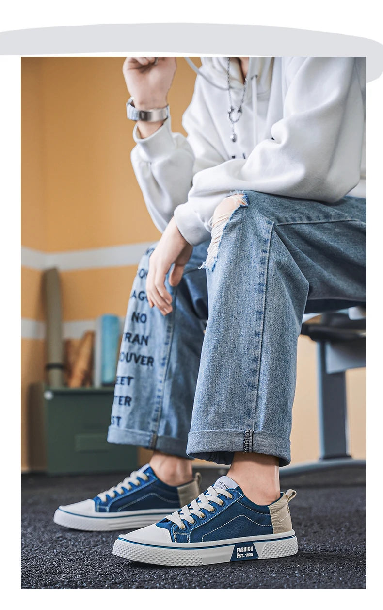 Canvas shoes four seasons men's casual shoes students flat shoes fashion soft-sole outdoor walking shoes youth Joker board shoes