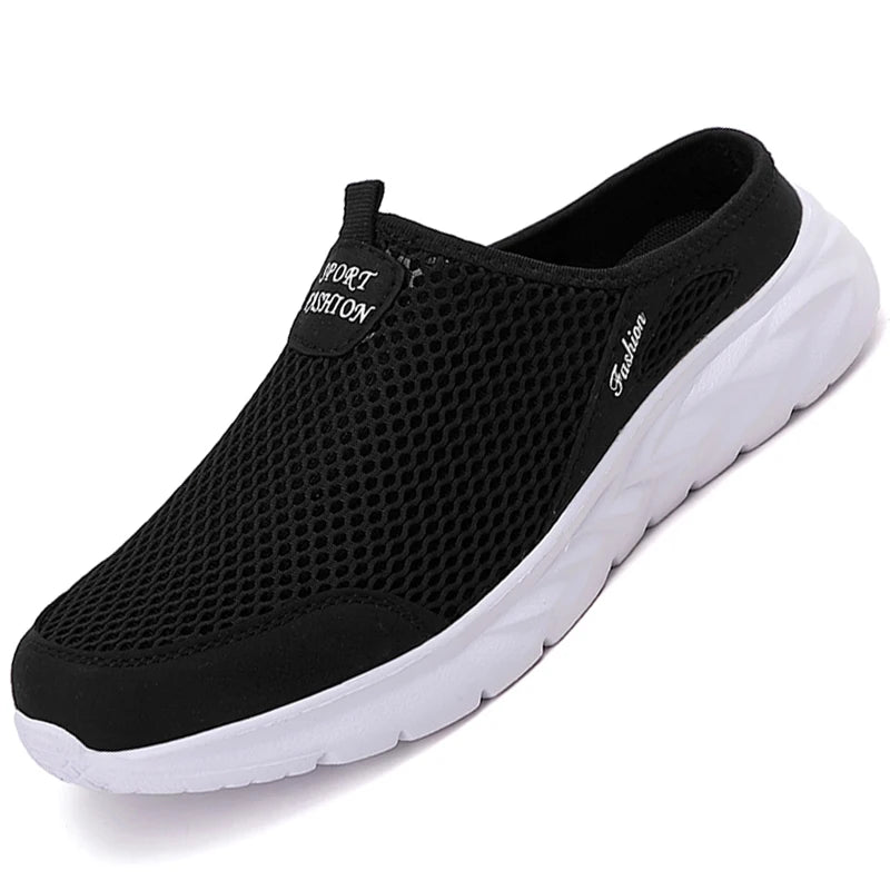YRZL Mens Half Slippers Summer Breathable Mesh Mens Shoes Outdoor Casual Walking Shoes Large Flat Light Mesh Slippers Sandals - Shoppiline