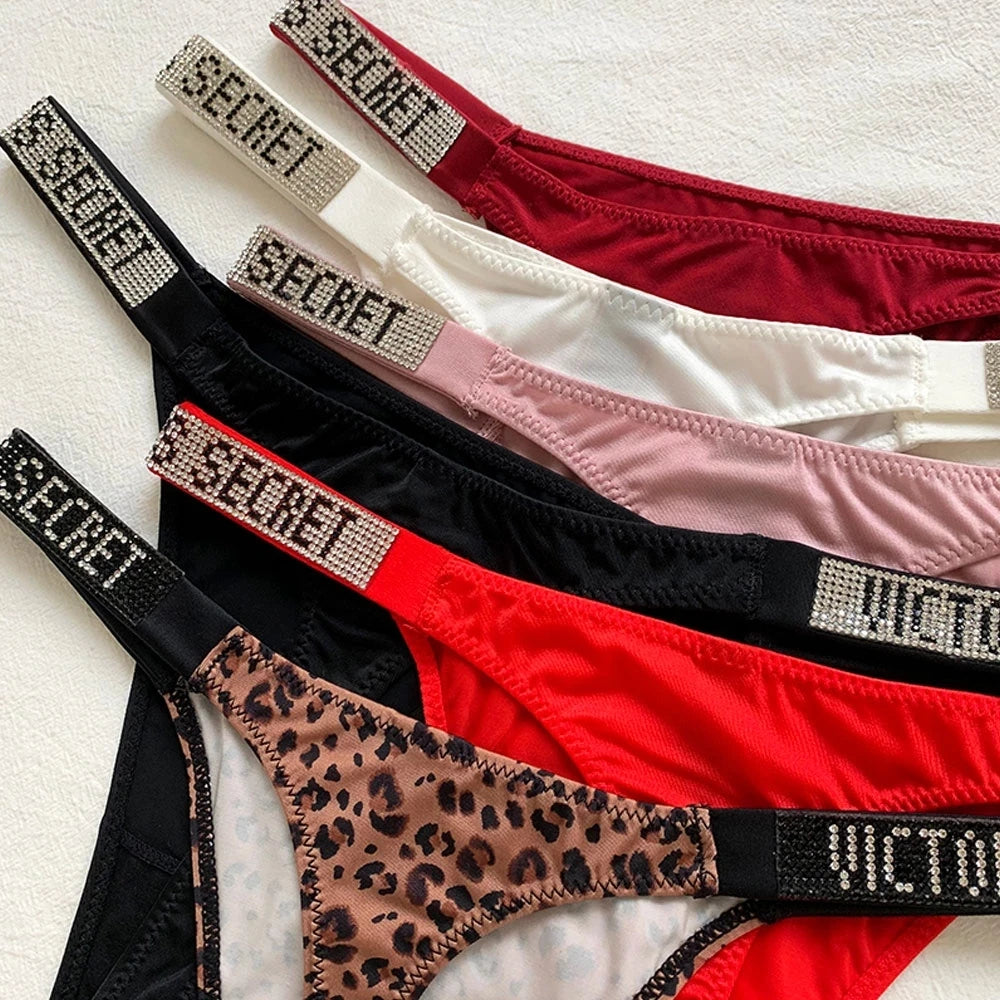 2025 New Sexy Pink Brand Lingerie Female Intimate Underwear Rise Women Panties Bra Rhinestone Letter Comfort Brief