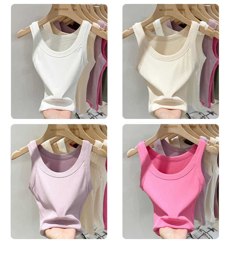 zjaiss Women Solid Round Neck Ribbed Tank Top Camisole Women 2026 Summer Basic Elastic Tank Top O Neck Solid Tank Top