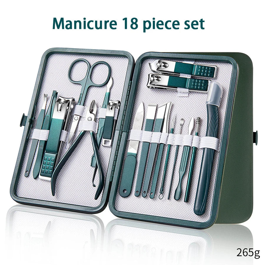 Ouriner 6-18tlg. Tragbare Maniküre-Sets Pediküre-Sets Glänzendes Schwarzes Nagelknipser-Set Persönliche Pflege Werkzeuge Augenbrauenschere