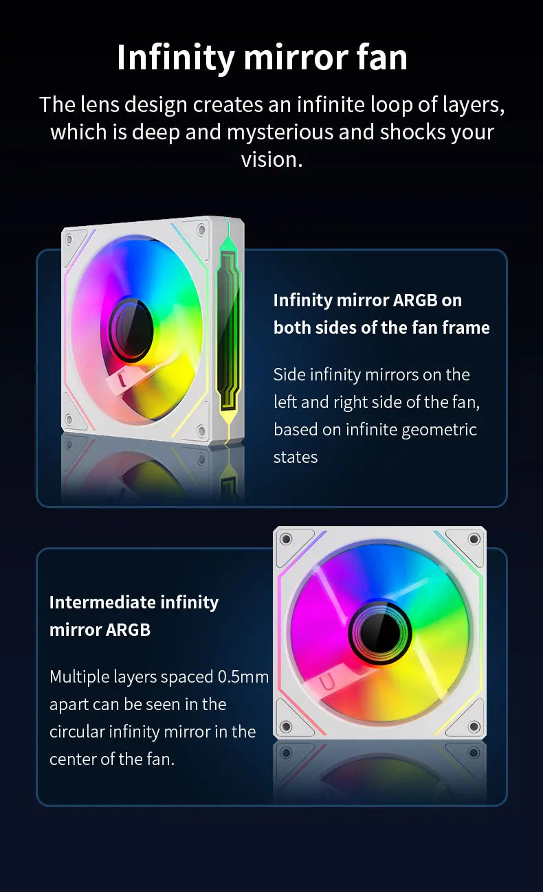 Teucer Infinite Mirror 120mm 5V 3Pin ARGB PC Case FAN 12V 4Pin PWM 800-2000RPM 12cm Chassis CPU Water Cooling Ventilator