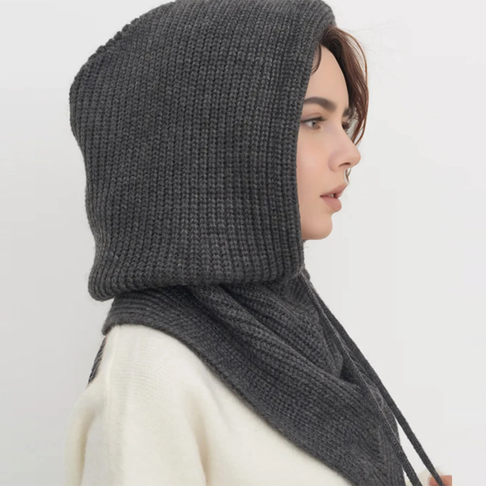 Cagoule d'hiver écharpe pour femme bonnet tricoté chaud extérieur chaud une pièce col pour filles bonnets