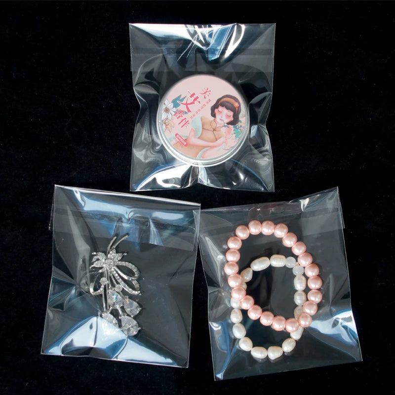 TETP 100Pcs Clear Self-Adhesive Resealable Waterproof OPP Plastic Bags 5Wires per Bag for Gift Food Candy Packaging Cellophane S