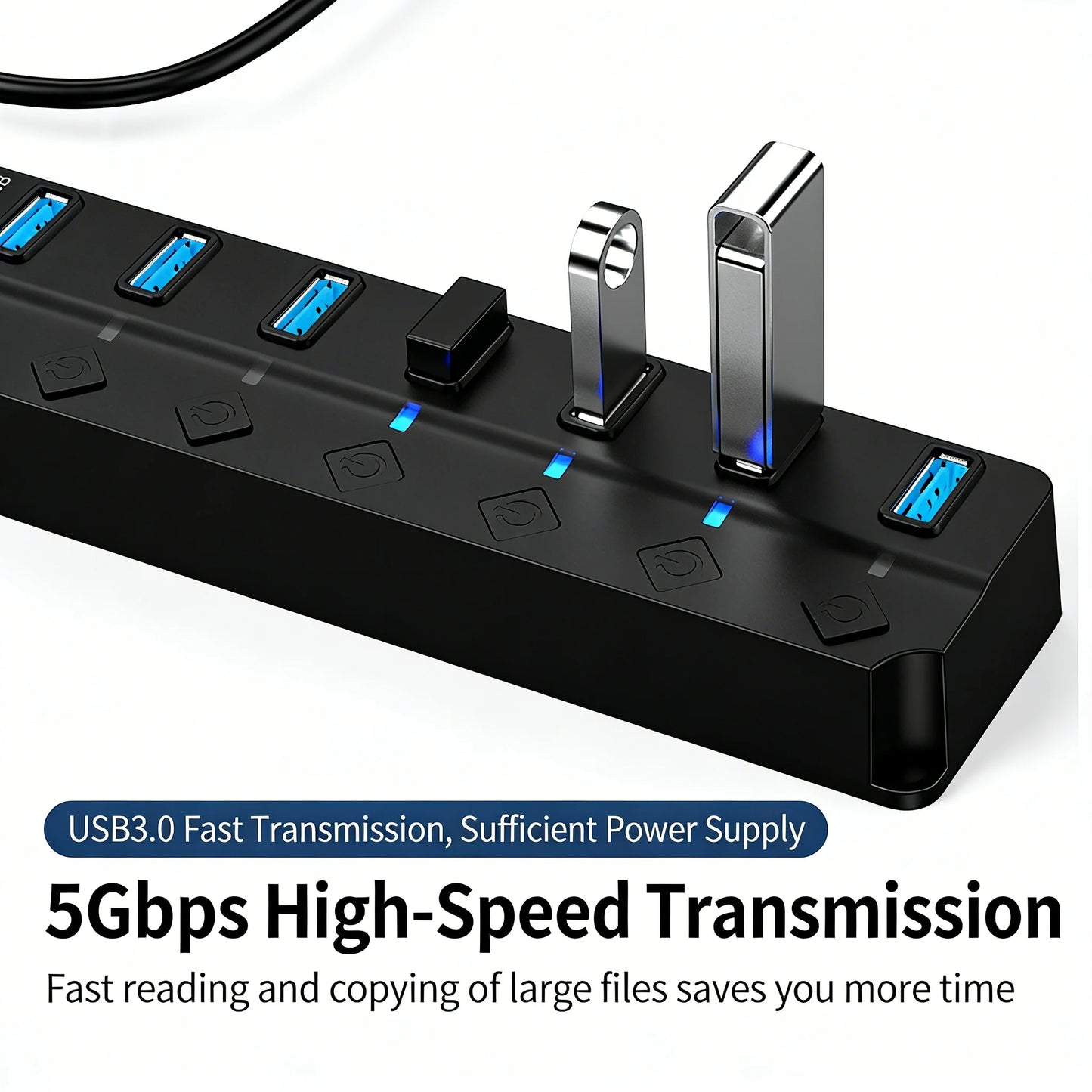 USB 3.0 Hub 4/7 Port with LED Indicator Independent Switch Control for Laptop Flash Drive Hard Disk Printer Camera Keyboard