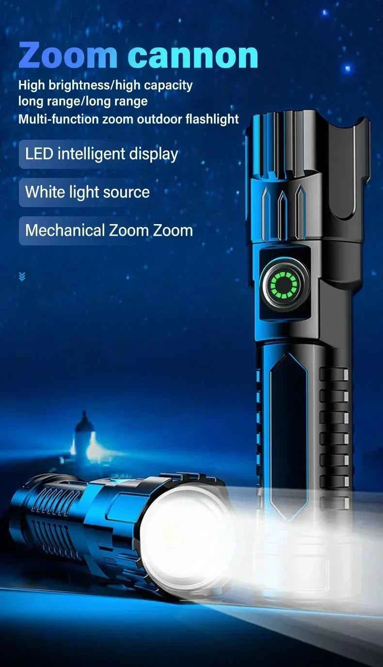 USB Charging Camping Fishing Emergency Zoom Lantern High Strong Power Led Flashlights Tactical Torch with Display Light