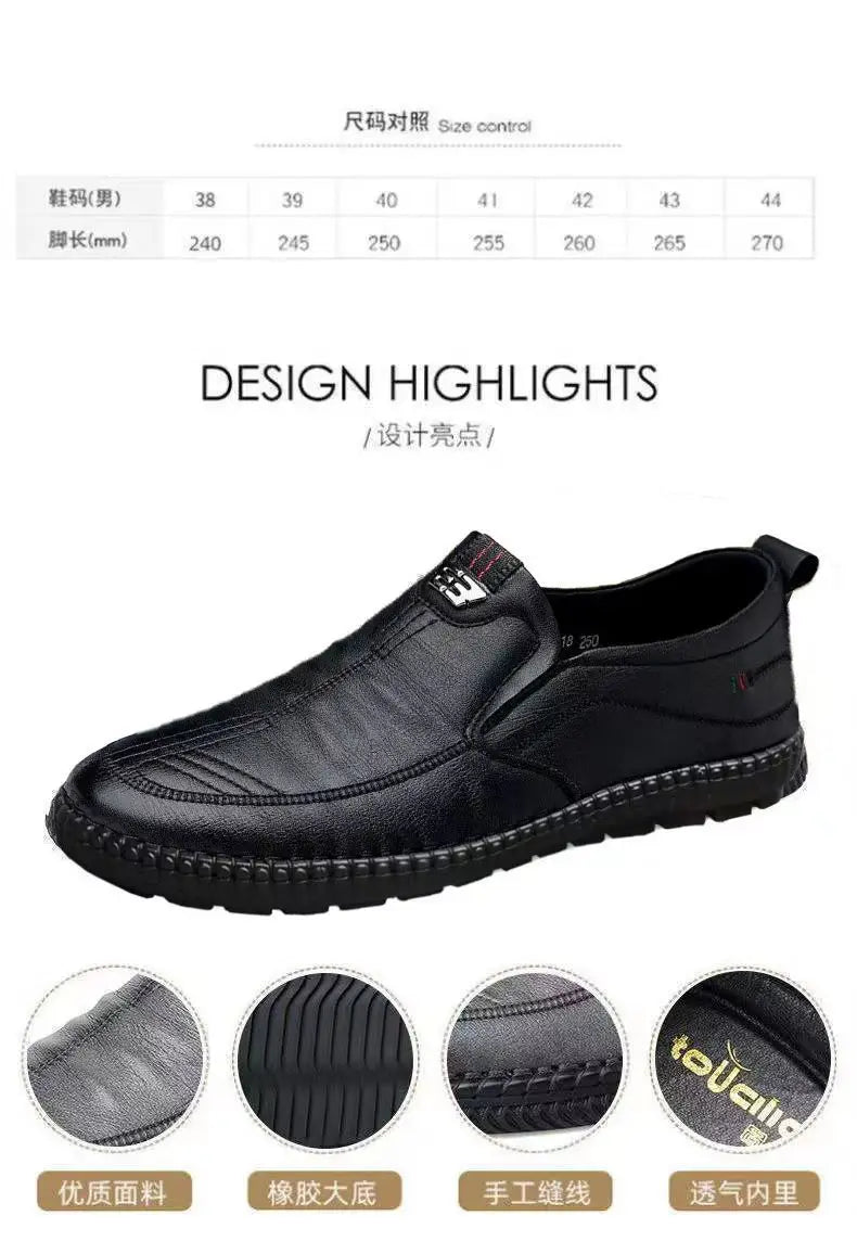 Mens Leather Loafers Non Slip Walking Flats Breathable Outdoor Slip on Casual Shoes for Male Work Office Driving Sneakers2 - Shoppiline