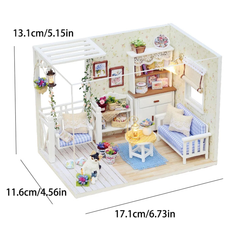 Kitten Mini Doll House 3D Puzzle Assembly Model Building Kit Creative Room Bedroom Decoration With Furniture Wooden Crafts Gifts - Shoppiline