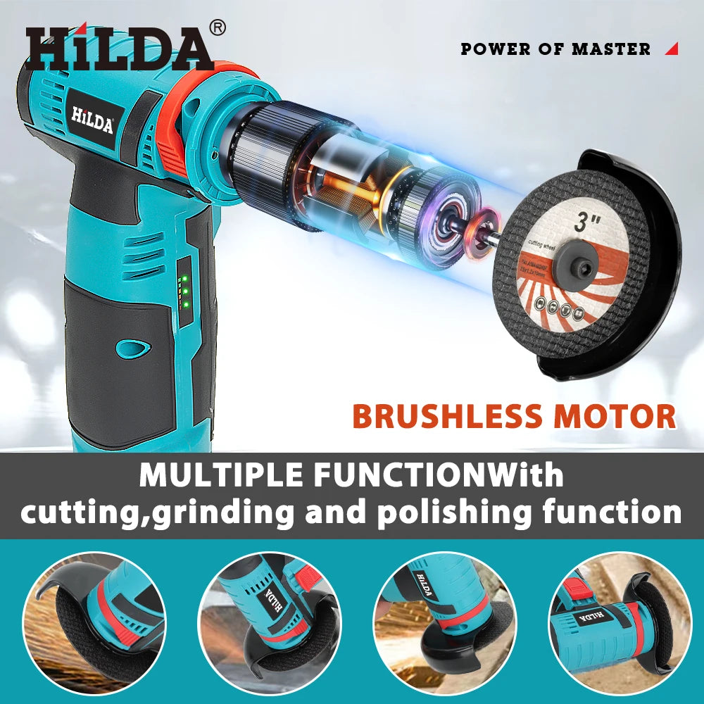 HILDA 12v Mini Angle Grinder Rechargeable Grinding Tool Polishing Grinding Machine For Cutting Diamond Cordless Power Tools - Shoppiline