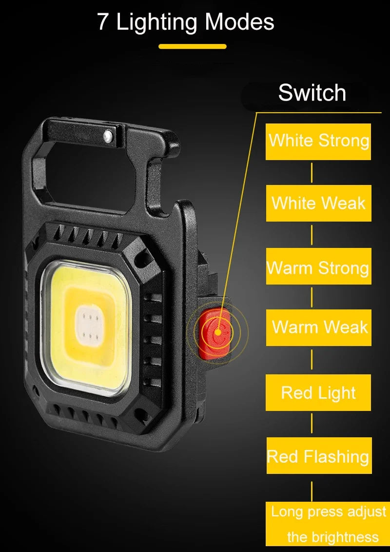Mini LED Flashlight Magnetic COB Outdoor Camping Pocket Work Light 800 Lumens USB Rechargeable 7 Modes Spotlights