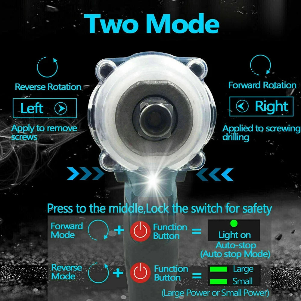 1/2 inch 520NM Brushless Cordless Electric Impact Wrench Power Tools Compatible 18V Battery Wrench with Toolbox Set