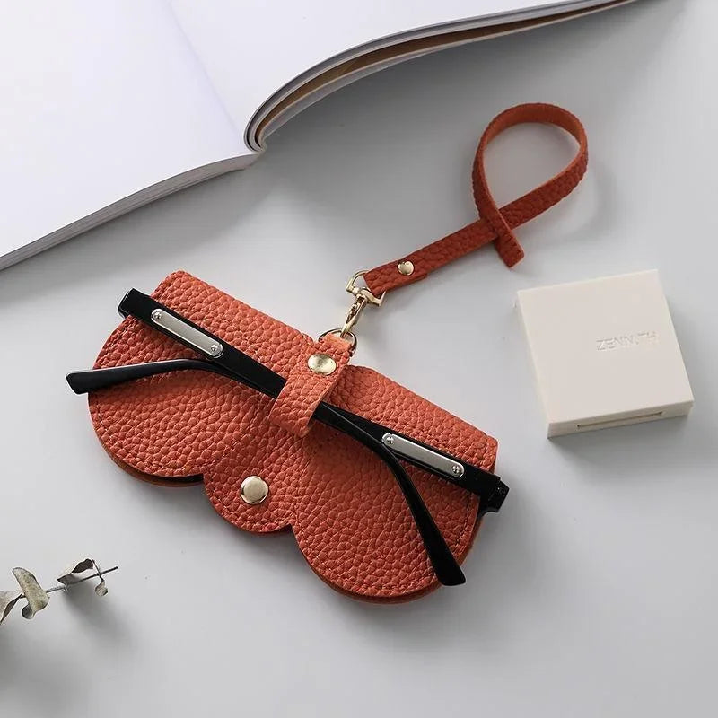 Litchi Embossed PU Leather Glasses Case Cute Hanging Eyewear Holder for Sunglasses Reading Glasses Portable Travel Storage Bag