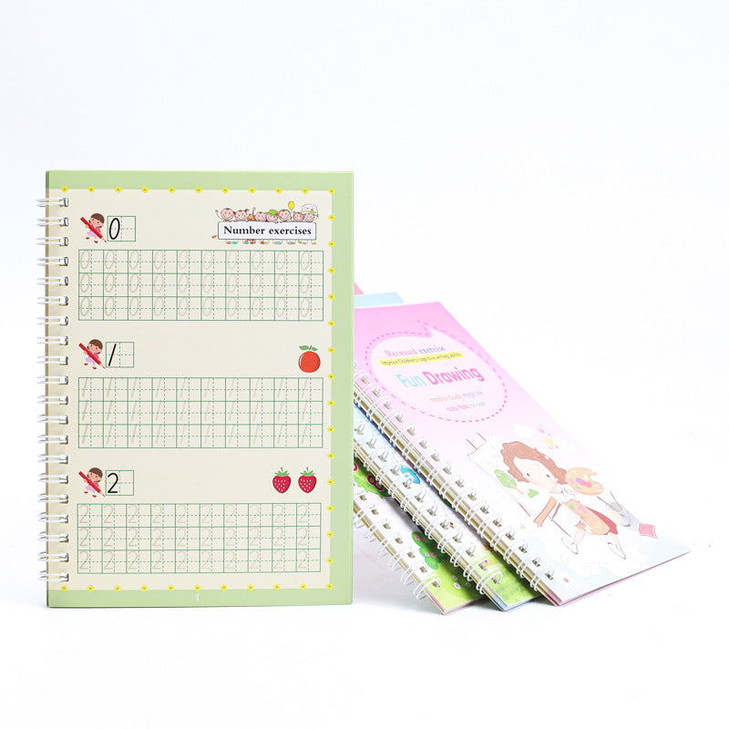 4 Bücher Englisch Übungsheft Zauberstift Nachfüllpackung Automatisch Verschwindende Tinte Kinder Schreibaufkleber Übung für Kinder Erleuchtungsgeschenk