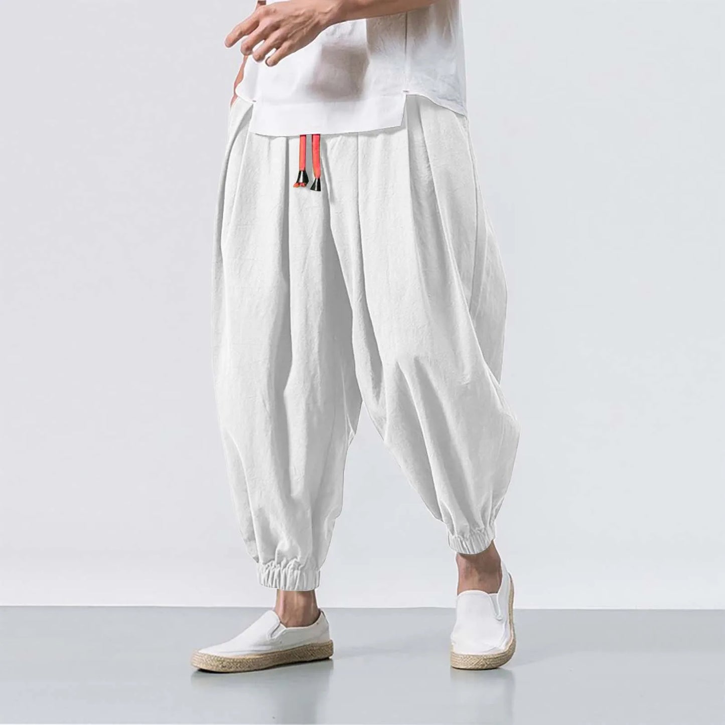 FGKKS Printemps Homme Lâche Sarouel Chinois Lin Surpoids Jogging Haute Qualité Marque Décontracté Pantalon Grande Taille Homme