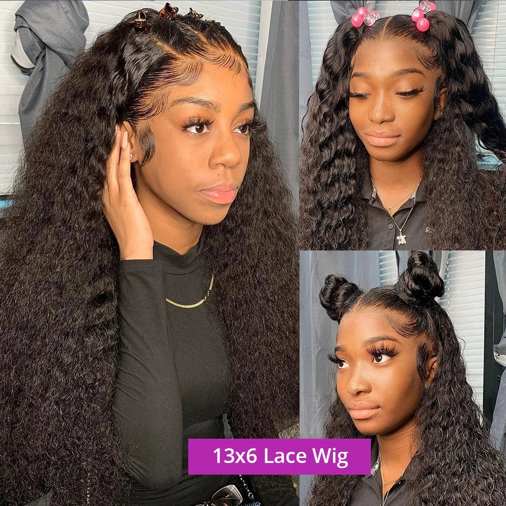 13x6 Hd Lace Frontal Wig Deep Wave 250 Density Curly Human Hair Wigs Preplucked Water Wave Front Wigs For Black Women Brazilian