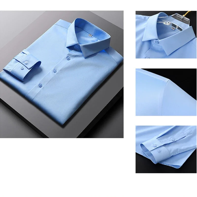 New Men's Business Casual Long Sleeved Solid Color Shirt Wrinkle Resistant Wrinkle Free Comfortable All Season Versatile Top