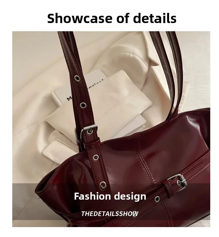 Solid-color Versatile Tote Bag for Women High-quality Suede Buckle-designed Bucket Commuter Bag