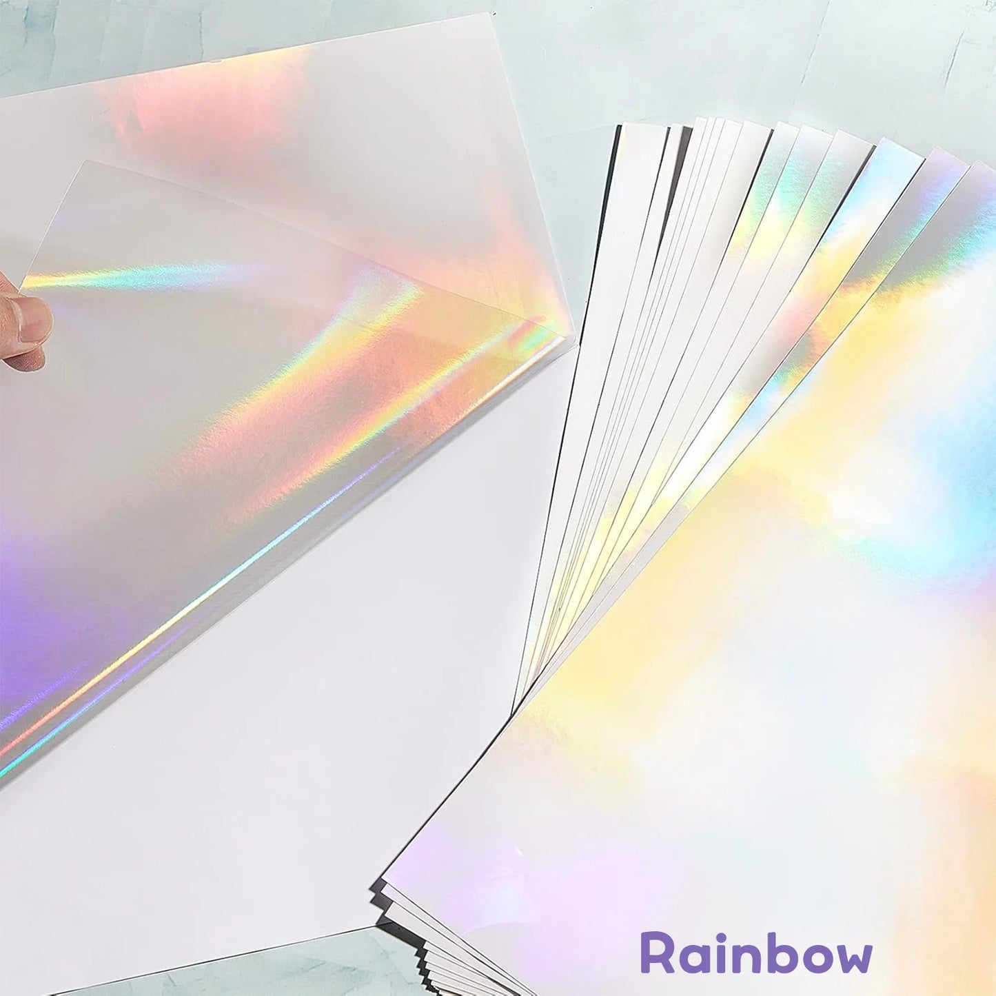 40 Blatt A4 Klare Holografische Kaltlaminierfolie 21 x 29,7 cm Selbstklebende Folie 4 Stile Gemischt: Diamant, Regenbogen, Sterne, Punkte