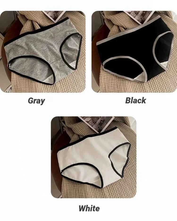 3Pcs Cotton Women'S Panties Triangle Sports Style Minimalist Girls' Underwear Mid Waist White Black