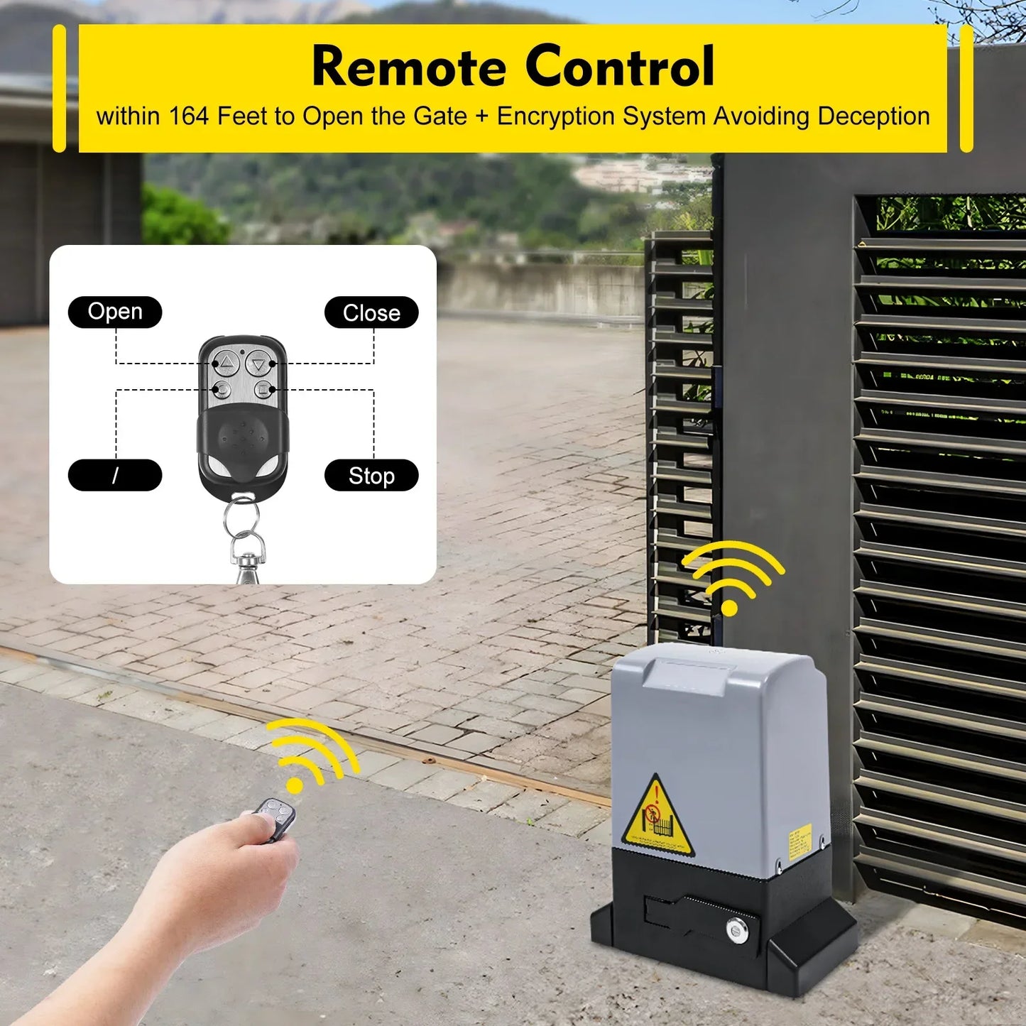 Automatic Gate Opener with 6pcs Sliding Door Gear Rack, 750W Electric Sliding Gate Opener 1600Kg 12m Automatic Sliding Gate Drive Low Noise 50dB Automatic Gate Opener Electric Gate Opener Kit with 2 Remote Control & 2 Infrare