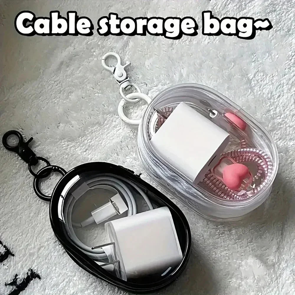1/2Pcs Transparent Plush Doll Display Organizer Bag with Keychain Portable Protector Box for Dolls Earphone Case Outdoor Carry