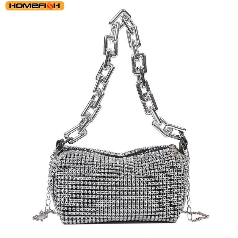 HOMEFISH Allover RhiHOMEFISH nestone Bucket Bag, Glitter Chain Prom Purse, Women's Mini Crossbody Bag