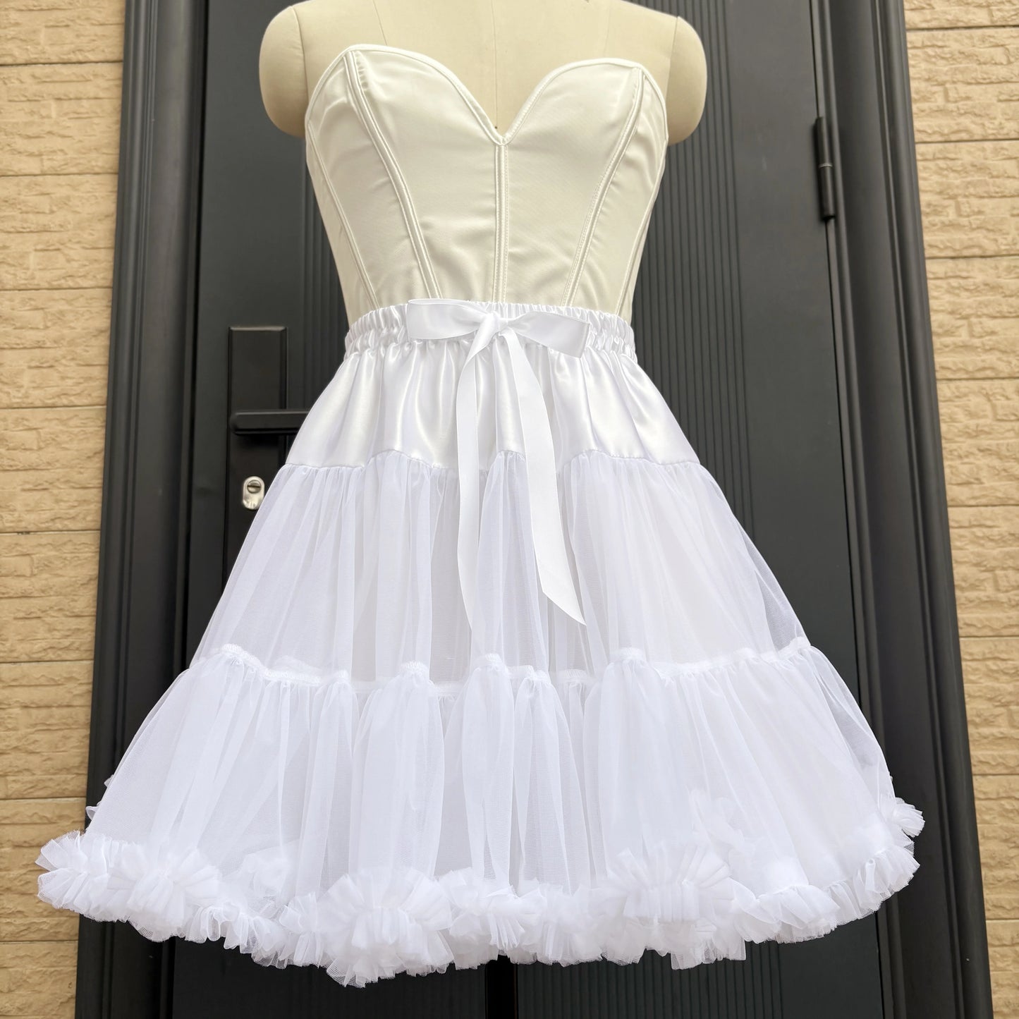 Lowest Pirce Womens 2-Layered Pleated Tulle Petticoat White Black Tutu Puffy Party Cosplay Skirt Lolita Cosplay Bridal Crinoline