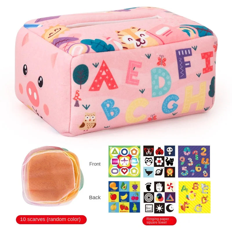 Baby Montessori Spielzeug, Zauber-Tüchertuchbox, pädagogisches Lernspielzeug Sinnesspielzeug für Kinder Fingerübung Busy Board Baby Spiel