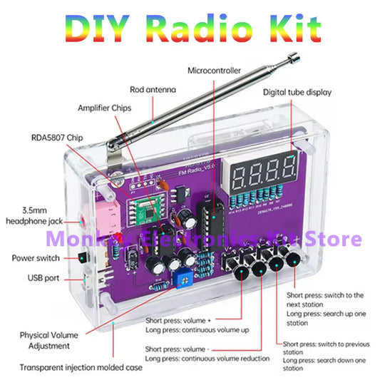 HU-017A Multifunction Radio Electronic DIY Kit 87~108MHz FM Adjustable Radio DIY Module LED Digital Display Volume Adjustable - Shoppiline