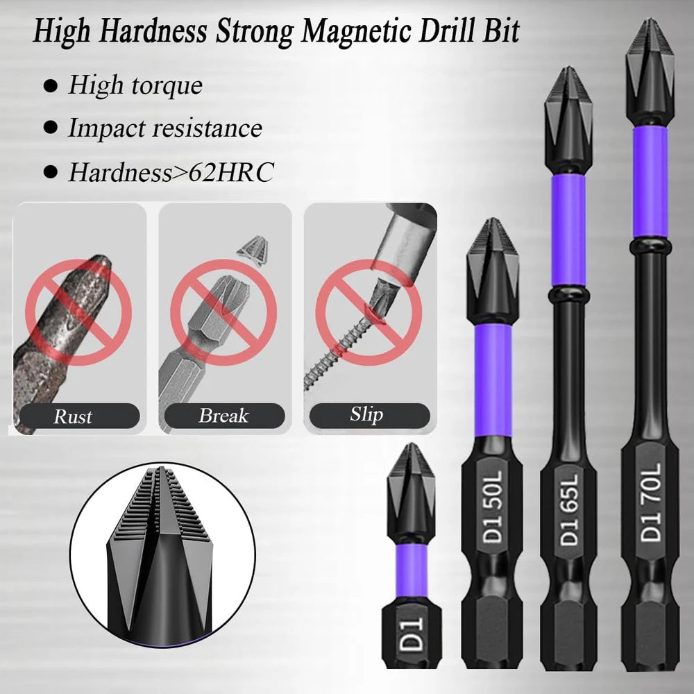 6/12 Embouts de tournevis magnétiques antidérapants antichocs Phillips embouts à chocs tige hexagonale en acier allié adaptés aux outils électriques