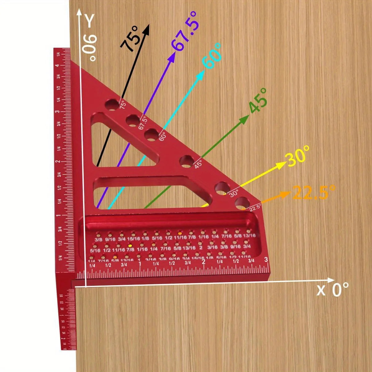 3D Multi-Angle Metric/Inch Measuring Ruler, 45/90 Degree Aluminum Alloy Square Protractor, High Precision Layout Measuring Tool - Shoppiline