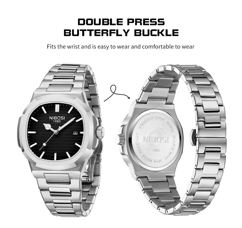 2026 NIBOSI Luxury Quartz Men Watches 30M Waterproof Auto Date Watch Man Stainless Steel Sport Chronograph Watch for Men Clock