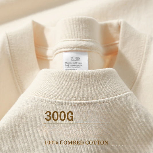 300g Cotton T Shirts Men Short Sleeved Heavyweight Summer Round Neck Loose Breathable Shirt for Men Women Basic Tee