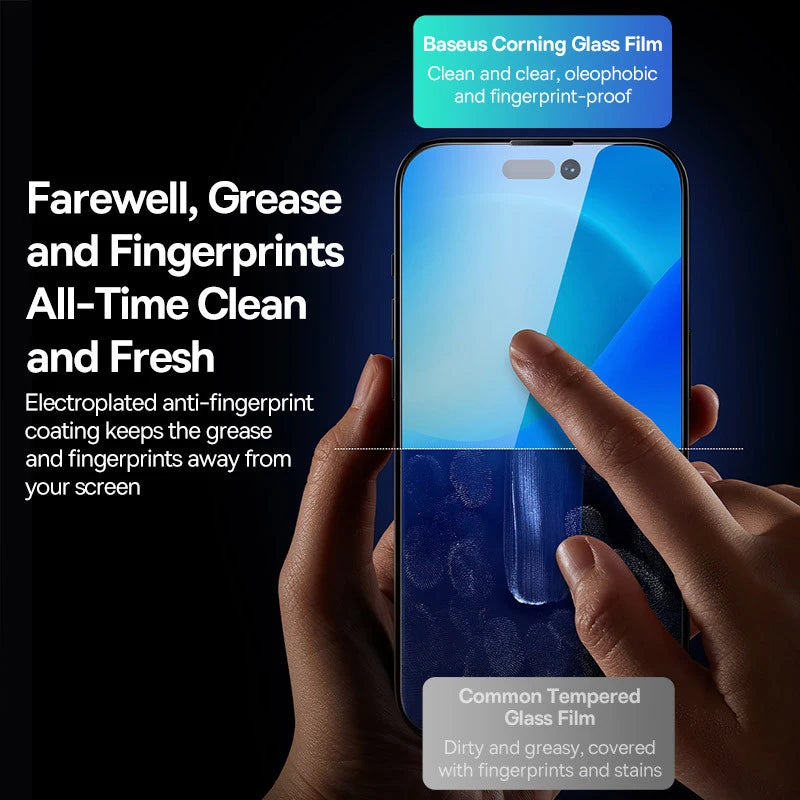 Baseus 0.4mm Corning Tempered Glass for iPhone 17 16 15 14 13 Pro Max Plus Screen Protector Anti-Peeping Auto Installation Film - Shoppiline