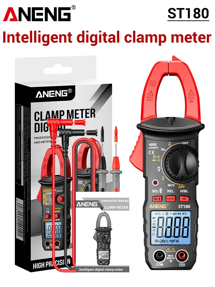 ANENG ST180 AC Current Clamp Meter  Digital 4000 Counts Multimeter Ammeter Voltage Tester Car Amp Hz Capacitance NCV Ohm Tool