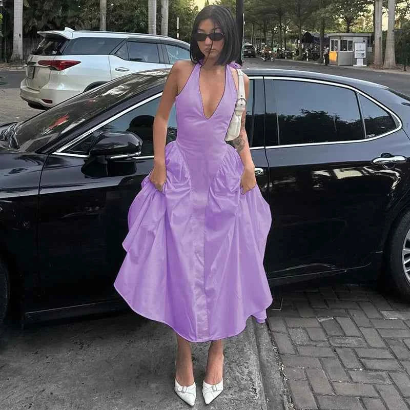 Ladies Summer Evening Party New Fashion Dress Women Sleeveless Backless V-Neck Sexy Birthday  Long Dresses 2025 Woman Streetwear