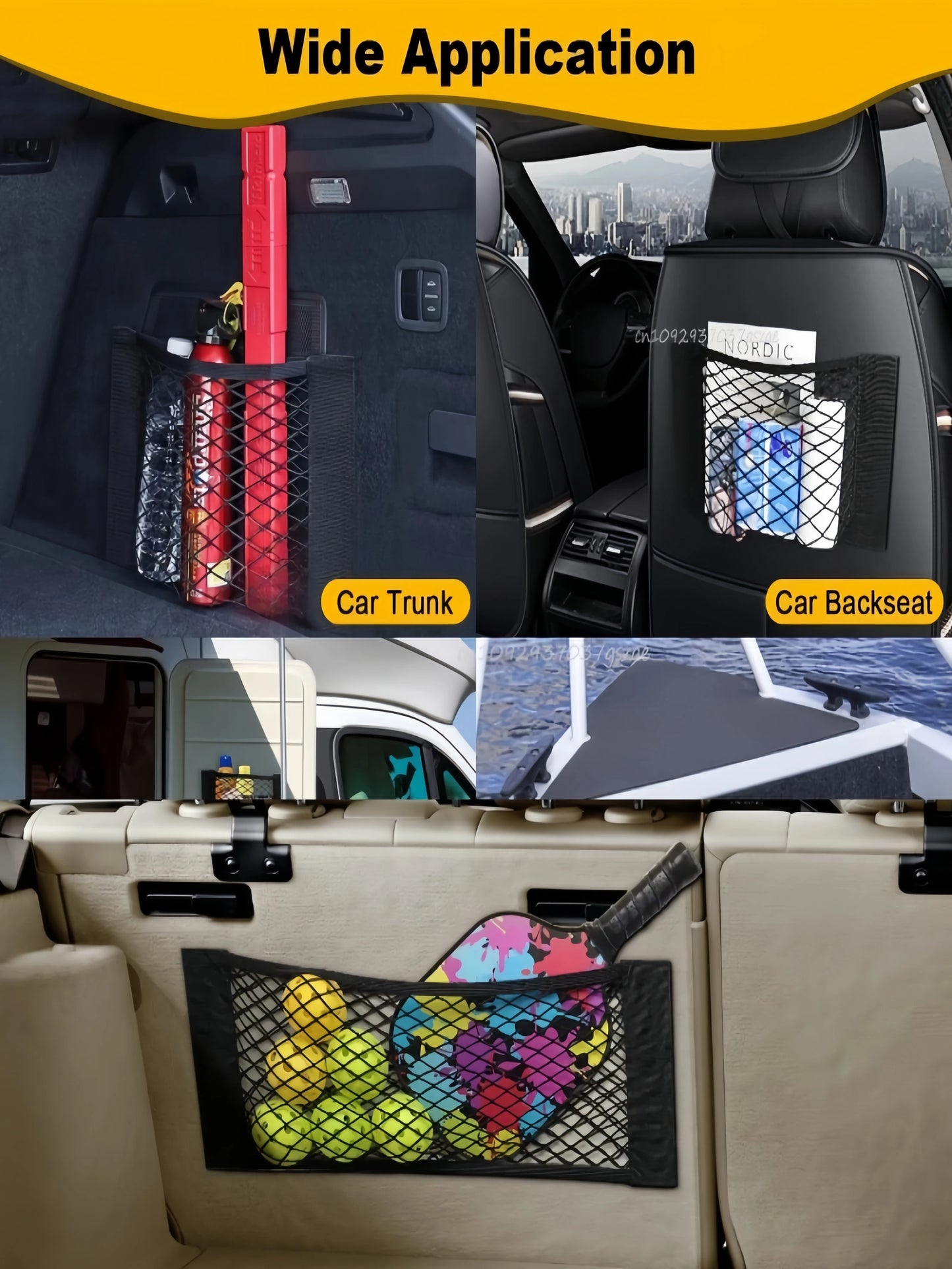 Car Storage Net Stretchable Mesh Pocket Net Magic Elastic Sticker …Universal Rear Mesh Trunk Seat Bag Pocket Cage Auto Organizer