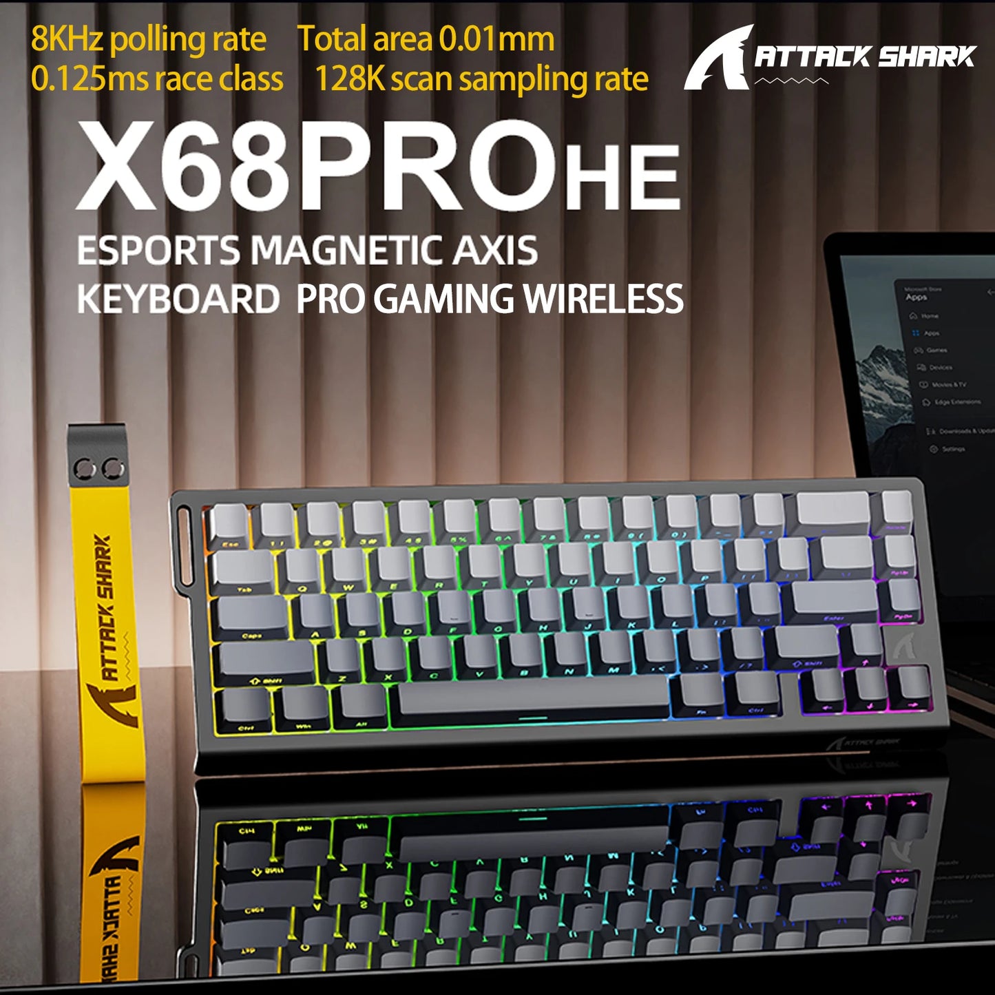 X68HE ATTACK SHARK X68PRO RGB Magnetic Mechanical Keyboard 0.01mm RT Accuracy 128K Rate 0.125ms and 8000Hz for E-sports