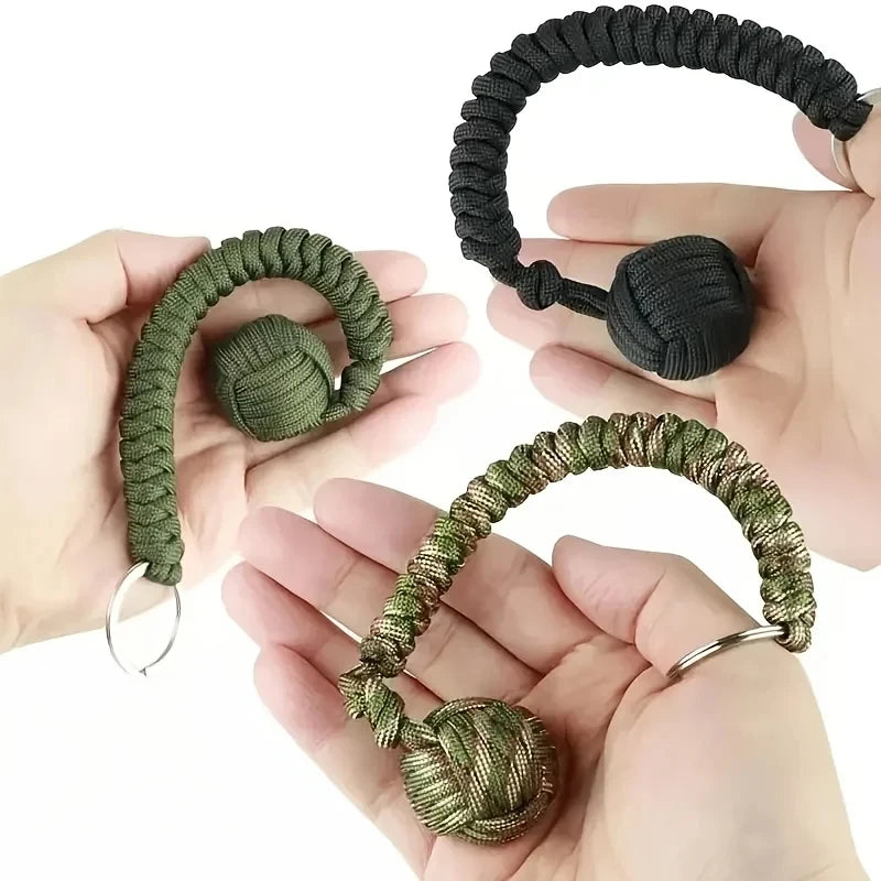 Black Monkey Fist Steel Ball Key Chain for Girls - Outdoor Security Protection Self Defense Lanyard for Bearing Broken Windows
