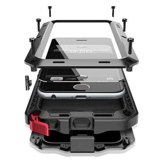 Heavy Duty Protection Armor Metal Aluminum Case for iPhone 16 15 14 13 12 mini 11 Pro 7 8 Plus XS Max XR SE 16e Shockproof Cover - Shoppiline