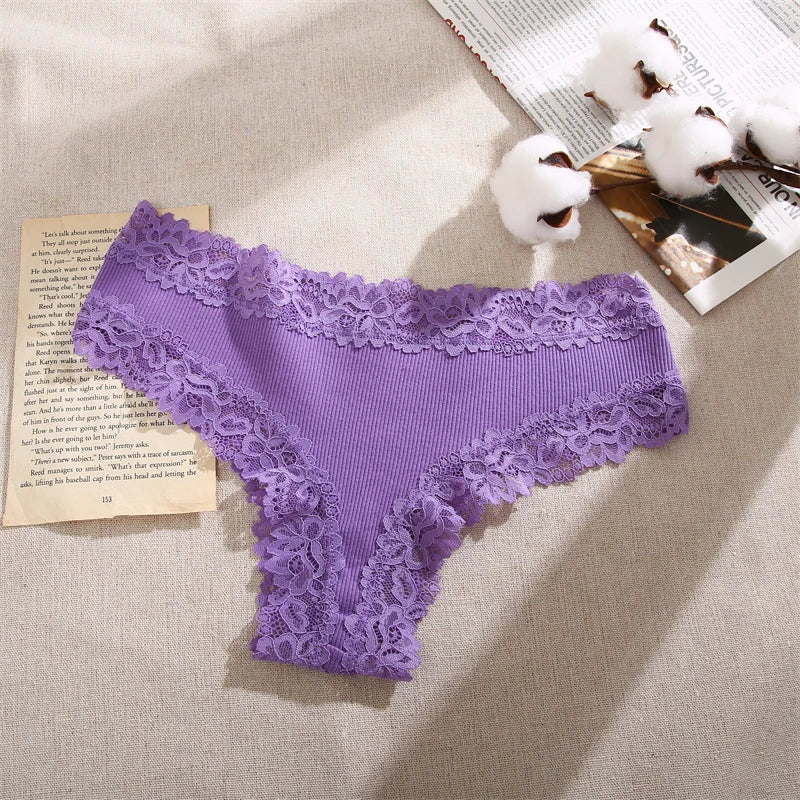 3Pcs/set Women Cotton Panties Floral Lace Intimate Underwear Trendy Patchwork Lace Briefs Female Soft Underpants Lingerie S-XL