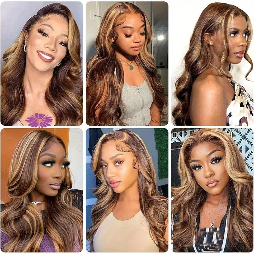 30 Zoll Honigblond Ombre Lace-Front-Perücke Echthaar 13x4 HD Lace-Front-Perücke 4/27 Highlight Ombre Body Wave Lace Frontal Ohne Kleber