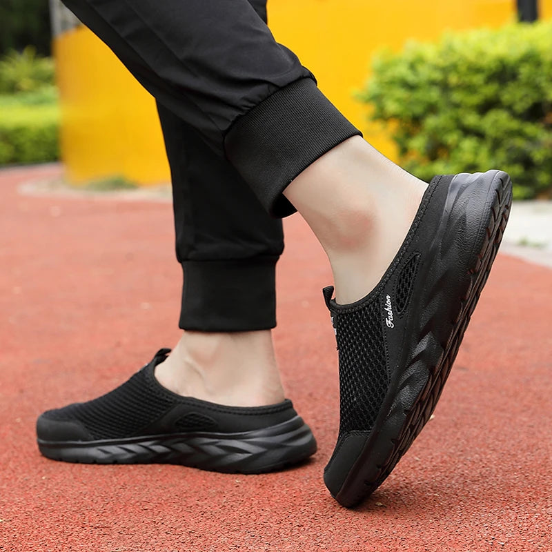 YRZL Mens Half Slippers Summer Breathable Mesh Mens Shoes Outdoor Casual Walking Shoes Large Flat Light Mesh Slippers Sandals - Shoppiline