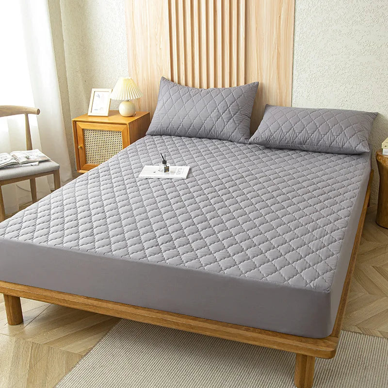 Waterproof Throw Mattress Cover Bed Fitted Sheet Mattress Protector Single/Double/140/160 Muti Size  Gray/White - Shoppiline