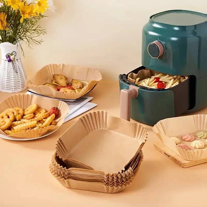50/100PCS Einweg-Heißluftfritteusenpapier Quadratisch Rund Backpapier Grillplatte Antihaftmatte Küchenbackofen Öl absorbierendes Papierwerkzeug