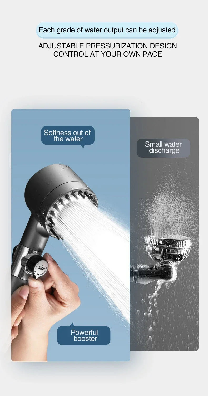 3-Mode Adjustable High Pressurized Filter Shower Head with Massage Brush Rain Faucet - Bathroom Shower Accessories