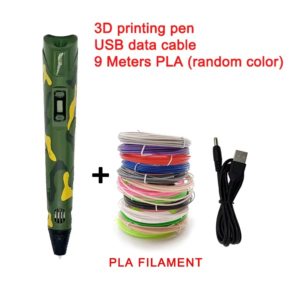 Elektronischer 3D-Druckstift mit 9m PLA-Verbrauchsmaterialien Hochtemperatur 3D Graffiti Tool Intelligentes Spielzeug Weihnachts- und Geburtstagsgeschenk