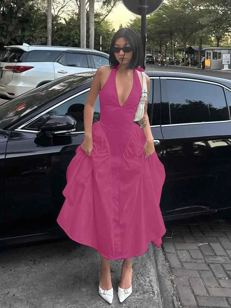 Ladies Summer Evening Party New Fashion Dress Women Sleeveless Backless V-Neck Sexy Birthday  Long Dresses 2025 Woman Streetwear